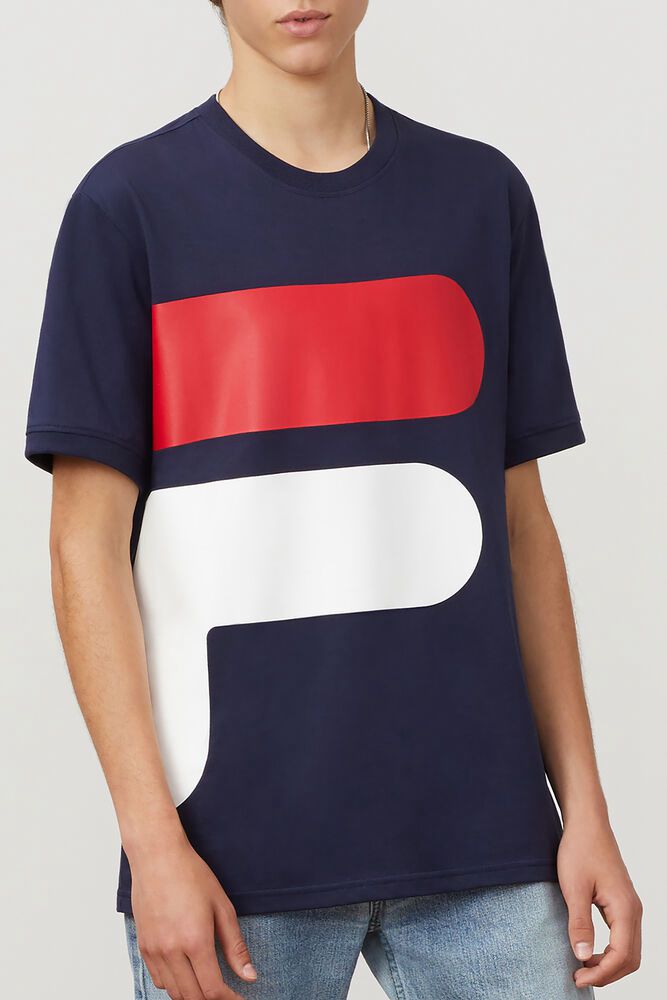 Fila Alvan T-Shirt Navy/White/Red - Mens - 15983HOUF